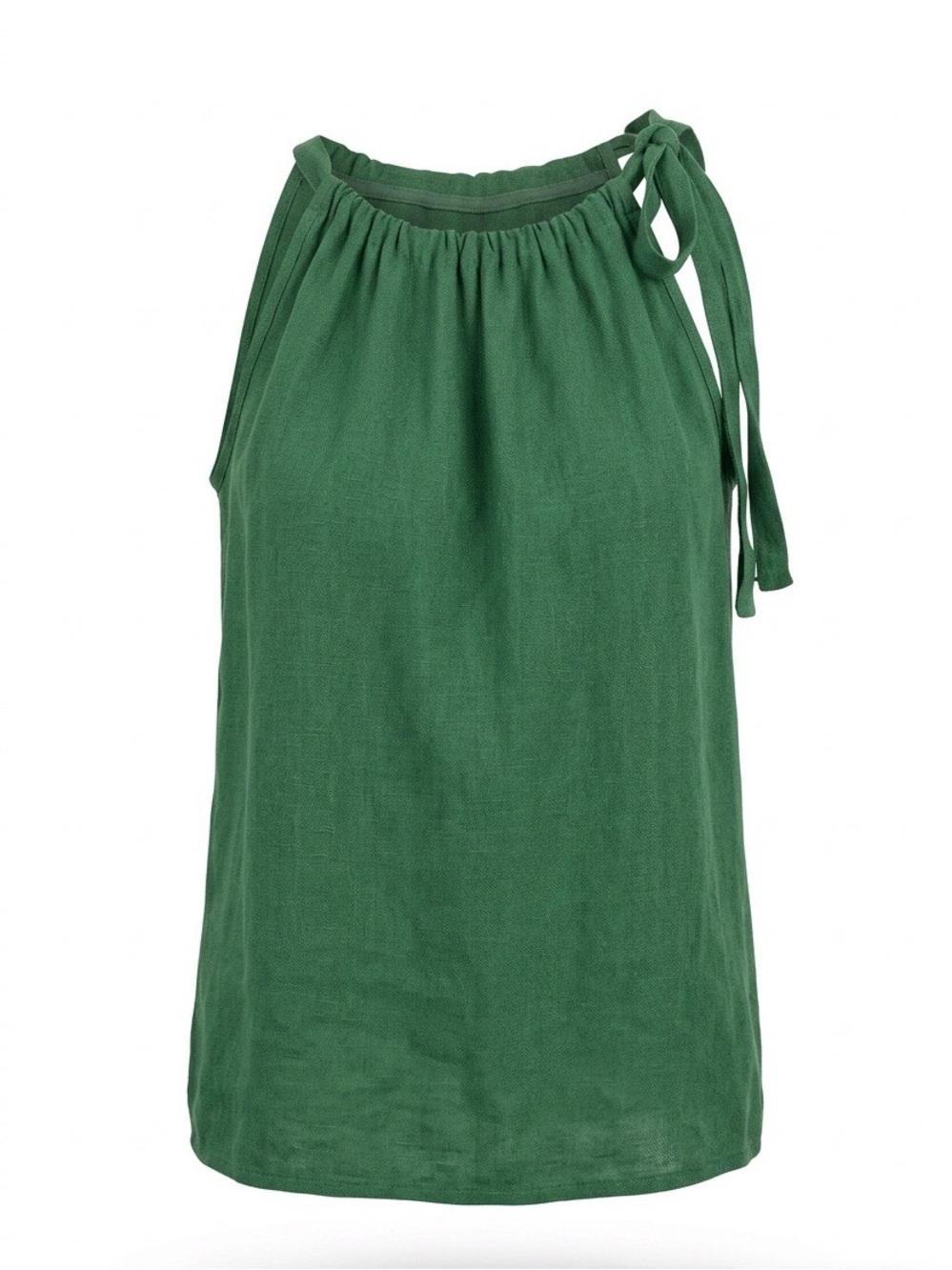 Bellambra Italy Green 100% Linen Sleeveless Shoulder Tie Top - Size S